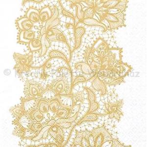 Szalvéta - csipkeminta fehér alapon arany
