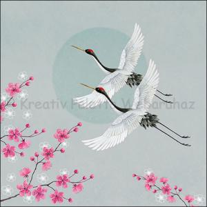 Szalvéta - daruk, Japán cseresznyevirágzás