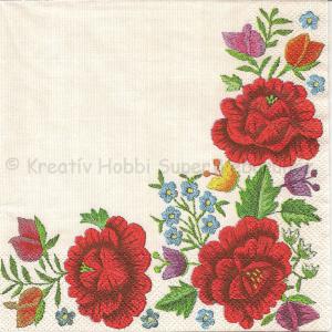 Szalvéta - hímzett pipacs bordűr - poppy Embroidery Brder