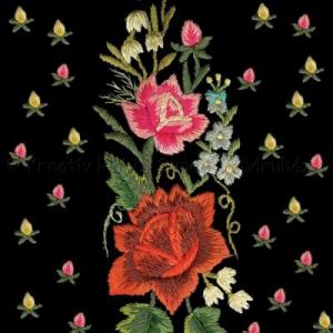 Szalvéta - hímzett virágok fekete alapon