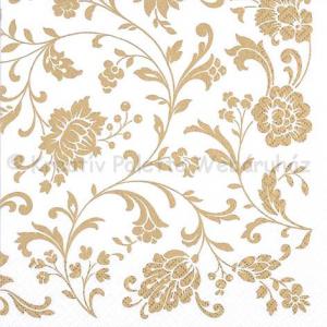 Szalvéta - indás-virágos fehér-arany