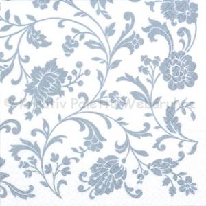 Szalvéta - indás-virágos fehér-ezüst