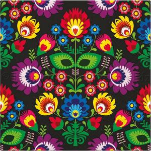 Szalvéta - népi motívum fekete alapon