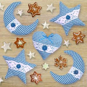 Szalvéta - pepita karácsonyi díszek, kék