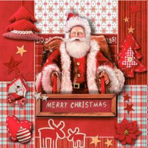 Szalvéta - Piros karácsonyi kollázs Mikulással