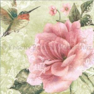 Szalvéta - rózsa és kolibri