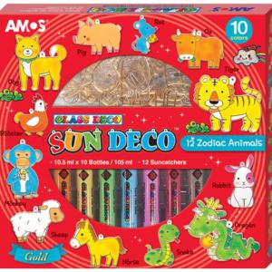 Üvegmatrica festék szett 10 x 10,5 ml + 12 db fényvarázs - állatos