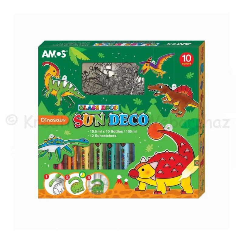 Üvegmatrica festék szett 10 x 10,5 ml + 12 db fényvarázs - dinoszauruszok