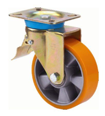 Aluminium kerék PUR futófelülettel forgó-fékes villa 200 mm