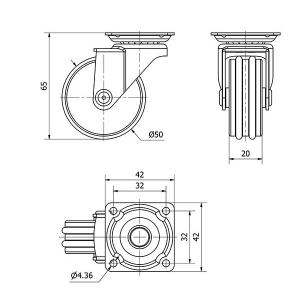ALU-design kerék poliuretán futófelülettel 50mm