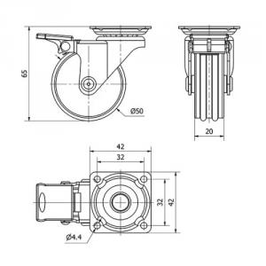 ALU-design kerék poliuretán futófelülettel 50mm forgó-fékes
