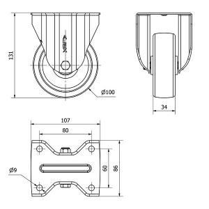 INOX poliamid kerék fix villa 100 mm
