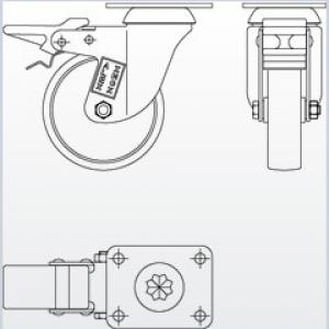 INOX poliamid kerék forgó-fékes villa 100 mm