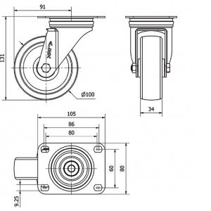 INOX poliamid kerék forgó villa 100 mm