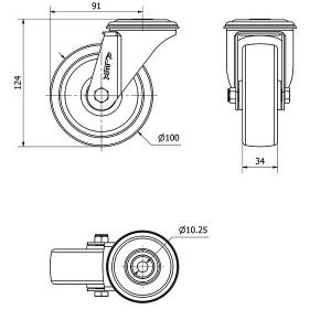 INOX poliamid kerék hátfuratós villa 100 mm
