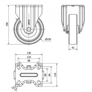 INOX poliamid kerék PUR  futó fix villa 150x42 mm