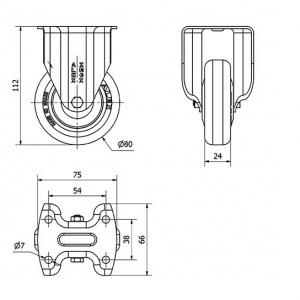INOX szürke tömörgumis kerék fix villa 80 mm