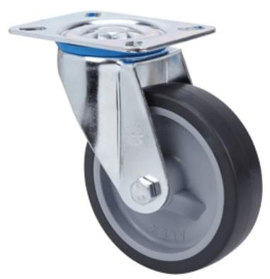 INOX elasztikus gumis kerék forgó villa 100 mm