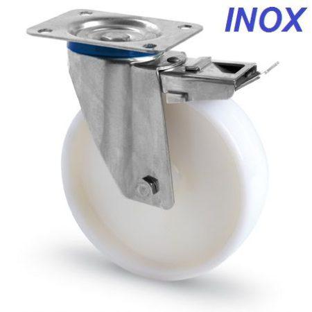 INOX poliamid kerék forgó-fékes villa 160 mm