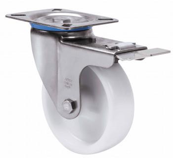 INOX poliamid kerék forgó-fékes villa 80x34 mm