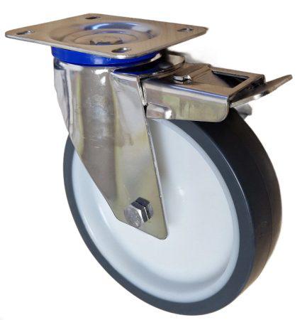 INOX poliamid kerék PUR szürke futó forgó-fékes villa 200x50 mm