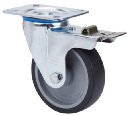 INOX szürke tömörgumis kerék forgó-fékes villa 100 mm