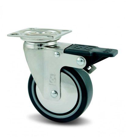 INOX szürke tömörgumis kerék forgó-fékes villa 50 mm