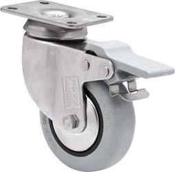 INOX szürke tömörgumis kerék forgó-fékes villa 80 mm