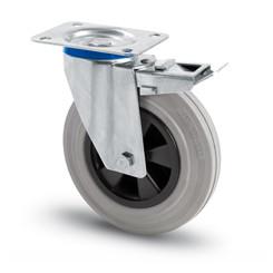 INOX szürke tömörgumis kerék forgó-fékes villa 80 mm