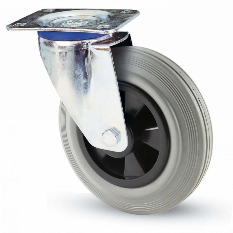 INOX szürke tömörgumis kerék forgó villa 100 mm