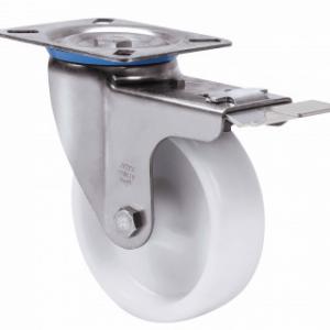 INOX poliamid kerék forgó-fékes villa 125x35 mm