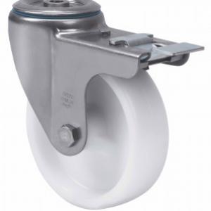 INOX poliamid kerék hátfuratós forgó-fékes villa 100 mm