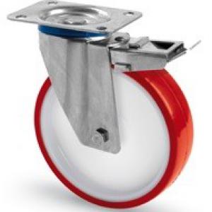 INOX poliamid kerék PUR  futó forgó-fékes villa 125 mm