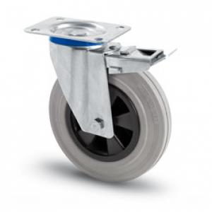 INOX szürke tömörgumis kerék forgó-fékes villa 100 mm