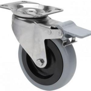 INOX szürke tömörgumis kerék forgó-fékes villa 125 mm