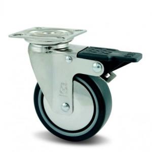 INOX szürke tömörgumis kerék forgó-fékes villa 50 mm