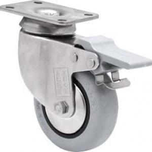 INOX szürke tömörgumis kerék forgó-fékes villa 80 mm