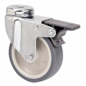 Szürke nyommentes hátfuratos kerék forgó-fékes villa 60 mm