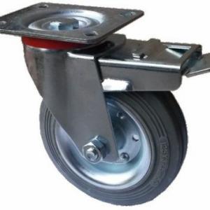 Tömörgumis szürke kerék forgó-fékes villa 150 mm