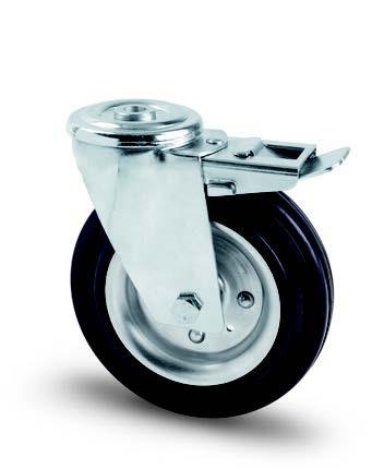 Tömörgumis kerék hátfuratós-fékes villa 200 mm