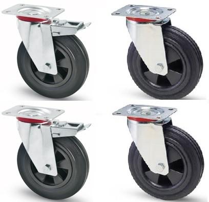Tömörgumis kerékszett  100 mm 2xfékes 2xforgó