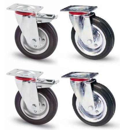 Tömörgumis kerékszett  80mm 2forgó-2forgó-fékes
