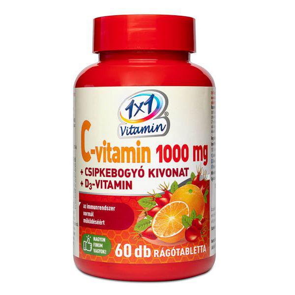 1×1 Vitamin C-vitamin 1000 mg + D3 rágótabletta csipkebogyóval 60 szem