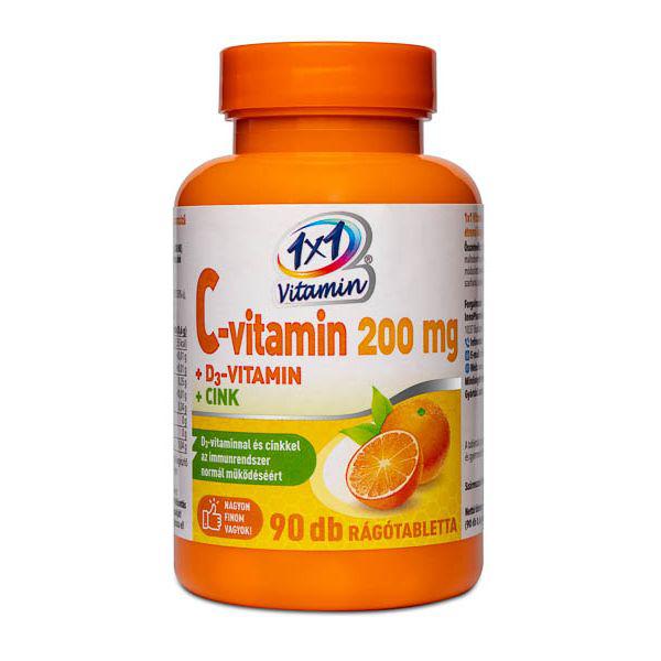 1×1 Vitamin C-vitamin 200 mg + D3 + cink rágótabletta 90 szem