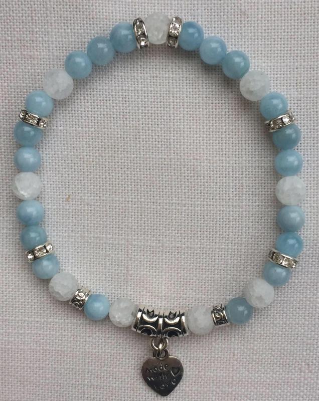 Akvamarin, hegyikristály egyedi ásvány karkötő
