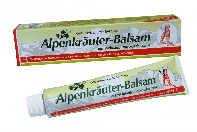 Alpesi gyógynövény balzsam vadgesztenyével és vörösszőlőlevéllel - 200 ml (visszérkrém)