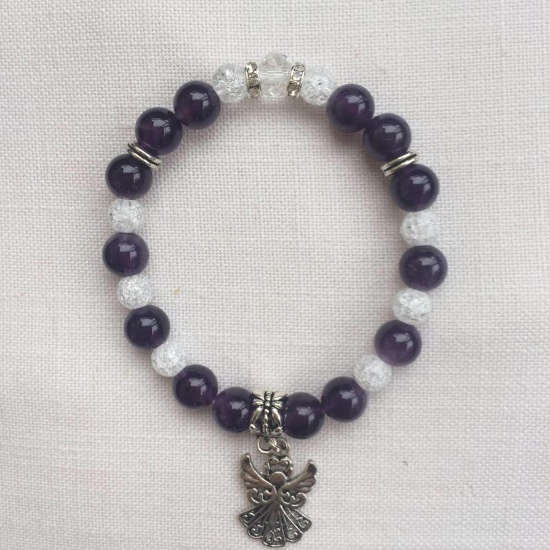 Ametiszt, hegyikristály egyedi ásvány karkötő