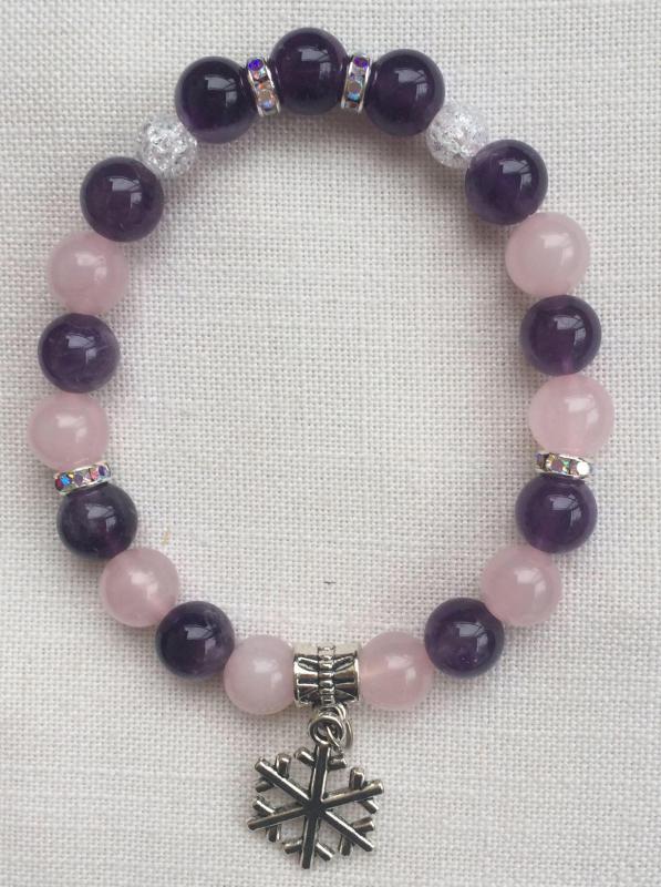 Ametiszt, rózsakvarc, hegyikristály egyedi ásvány karkötő