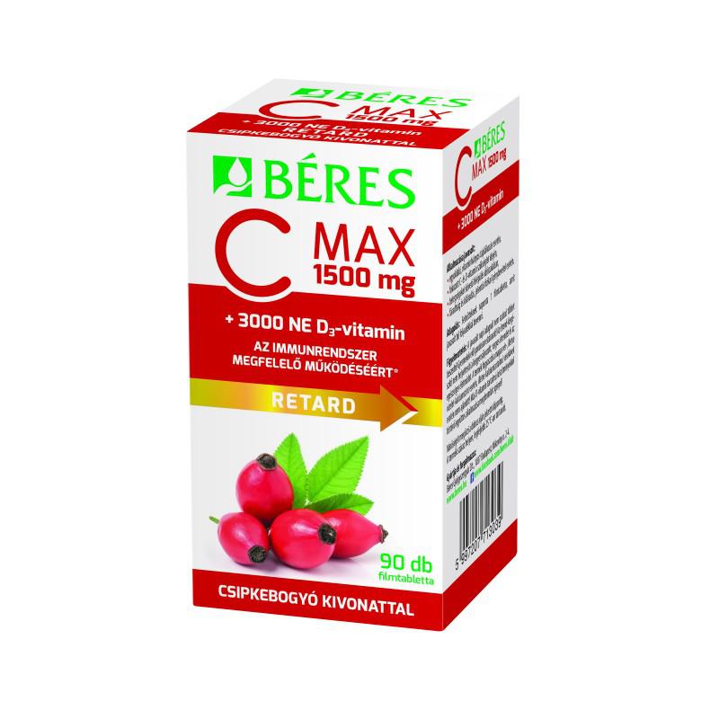 Béres C-vitamin 1500 mg csipkebogyó kivonattal + 3000 NE D3-vitamin retard filmtabletta 90 szem