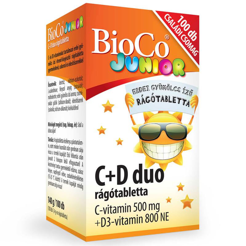 BioCo® C+D duo C-vitamin 500 mg + D-vitamin 800 NE Junior rágótabletta 100 db